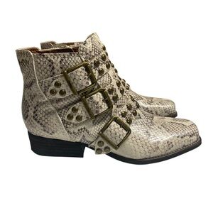 Zodiac Snake Ankle Booties Vegan Studded Snake Print Ankle Boots